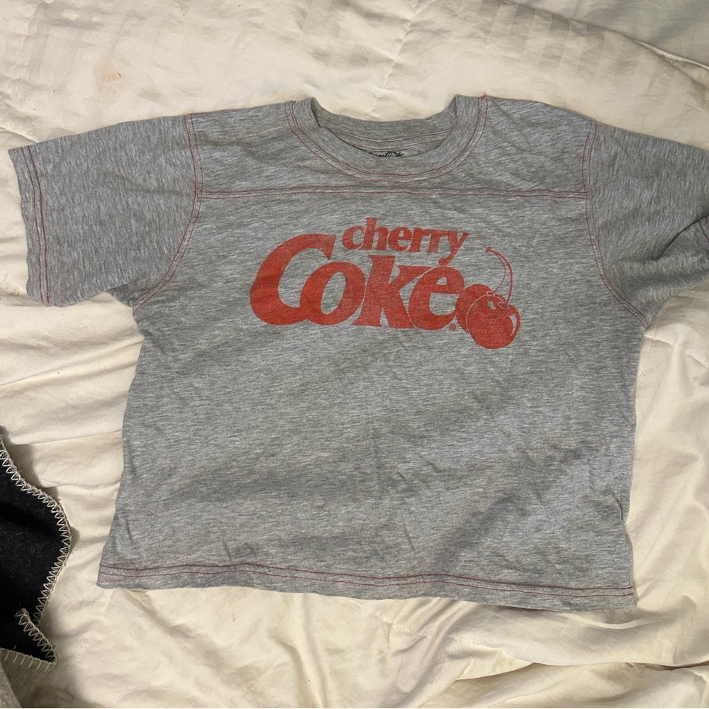 Cherry Coke 🍒 Crop Top Super Soft Gray Tee XL